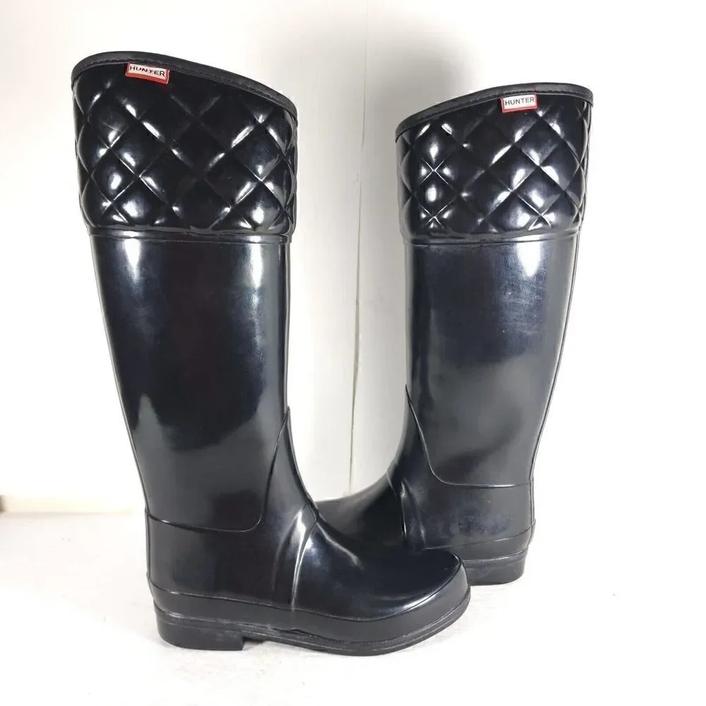 Hunter Women's Rigley US 7 EU 38 Quilted Glossy Tall Rubber Rain Boots